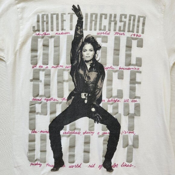 RARE Janet Jackson Rhythm Nation 1990 World Tour Vintage Tee Screen Stars Band - Picture 4 of 13